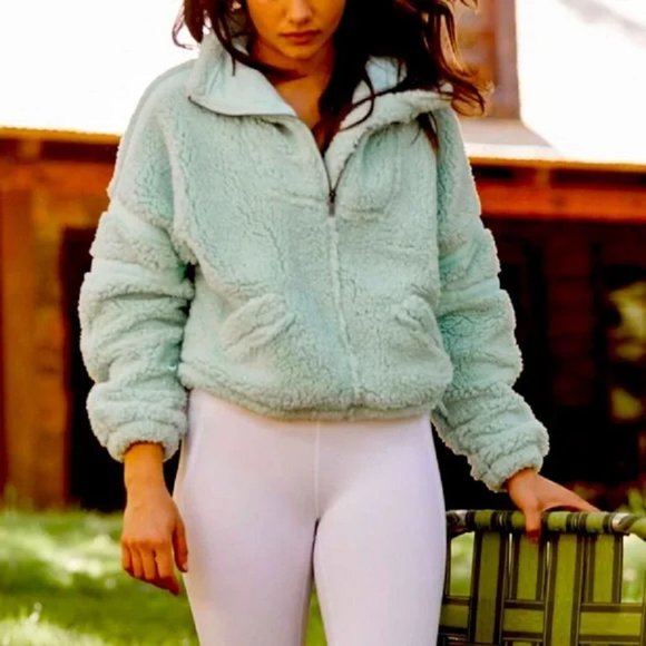 Free People Tops - NWT Free People Nantucket Fleece Top Jacket Sweatshirt Workout Iced Aqua Size M